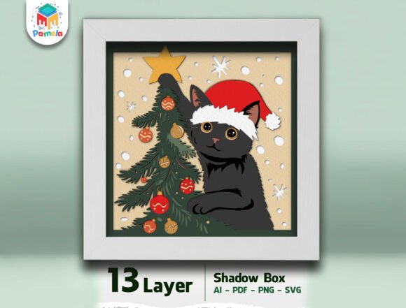 Black Cat Christmas Shadow Box Design