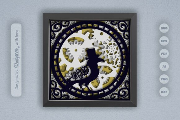 Crow Steampunk Layered Papercut Design