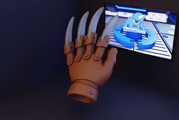Glove with Metal Blades: A 3D Cartoon Model for Printers and Creators