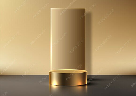 Gold Cylindrical Podium Product Displays: Elevating Brand Presentation
