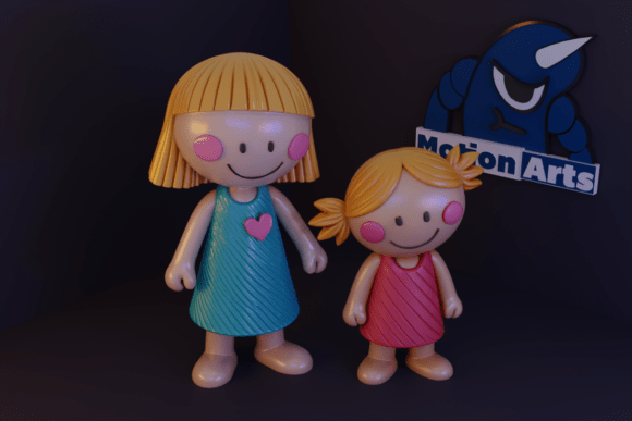 Mom and Daughter Cartoon: A 3D Model of Connection