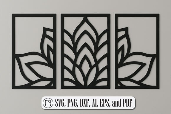 Transform Your Space with the Geometric Lotus Triptych Wall Art SVG